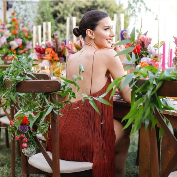 NWT ZARA STRAPPY FRINGE MIDI DRESS BROWN - Picture 3 of 8